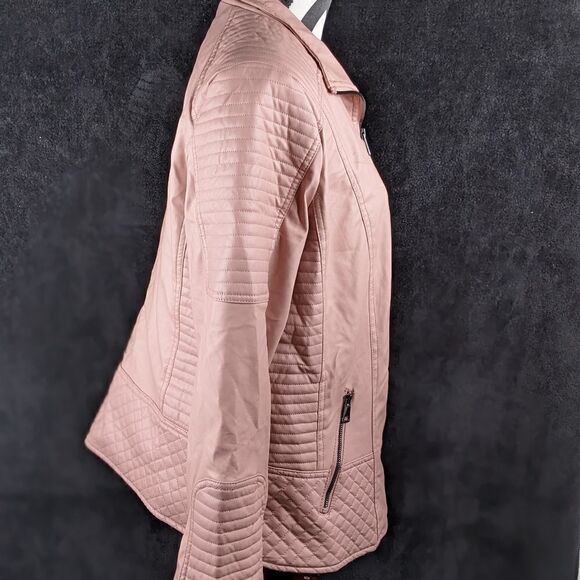 Royalty For Me Pink Pleather Biker Jacket With Faux Fur Lining - Picture 10 of 10